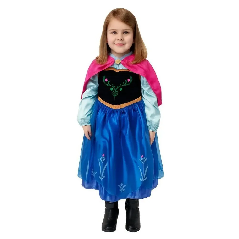 Disney Frozen Princess Anna Dress Cape Costume Girls Kids Youth Size 5/6